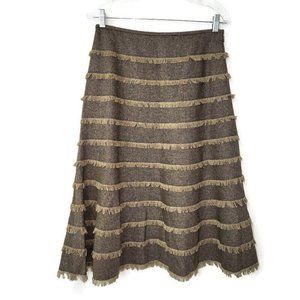 Lafayette 148 Tweed Tiered Fringe Skirt Womens Size 8 Brown/Tan Lined